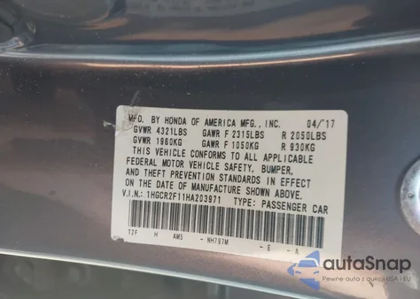 2017 Honda Accord Sport Se z USA, uszkodzony, nr VIN 1HGCR2F11HA203971